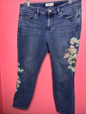 J. Jill Dark Blue Cropped Jeans with Floral Embroidery